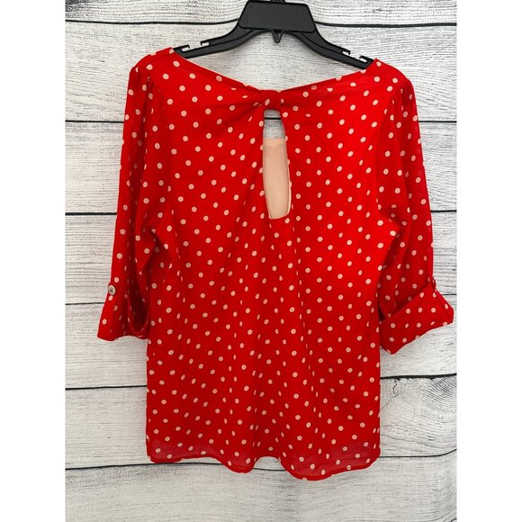 Peaches and Cream Polka Dot Blouse w/ Buttoned Sleeves & Keyhole Back Size M - Picture 2 of 3